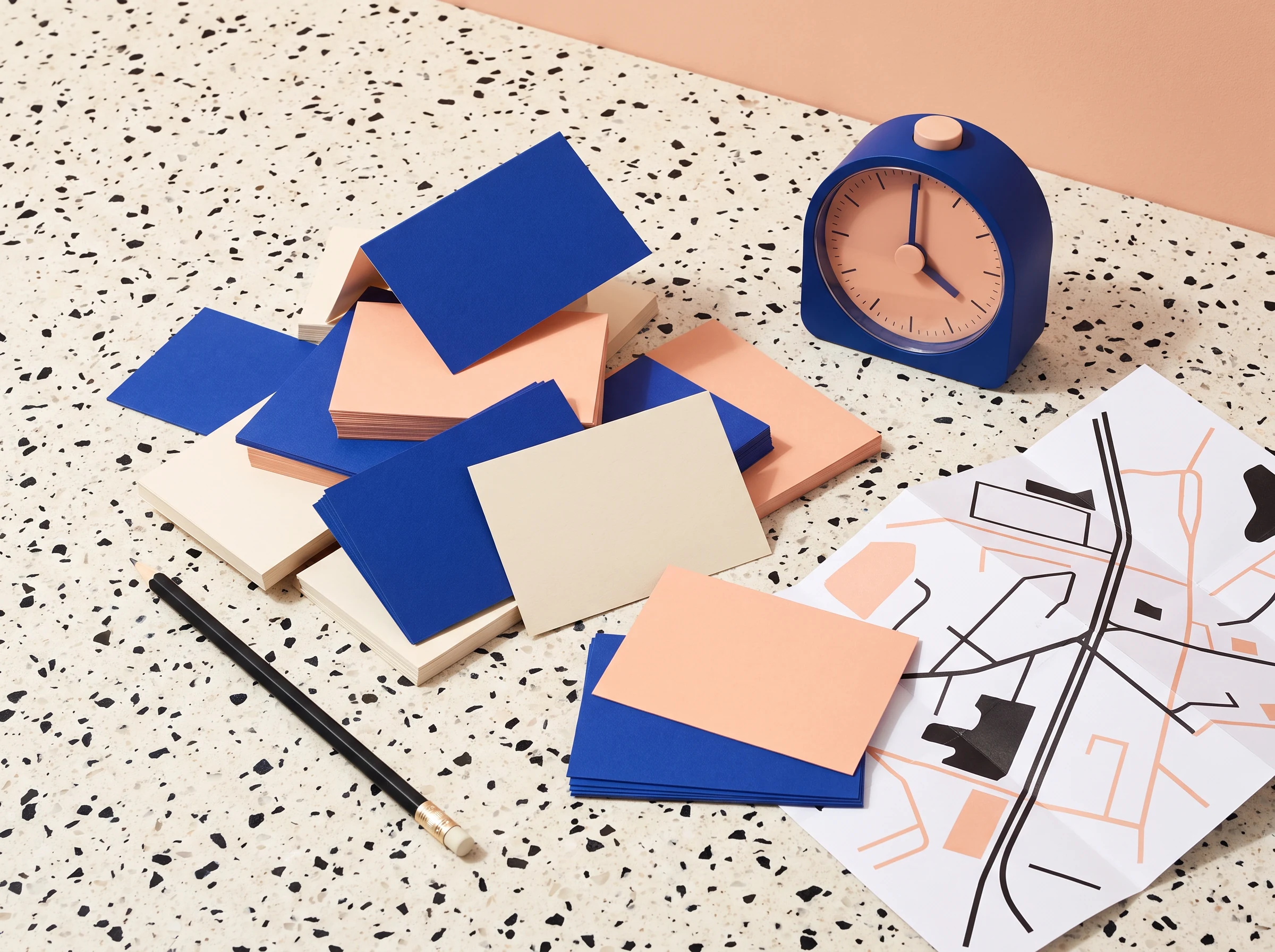 Blank cue cards, pencil and timer